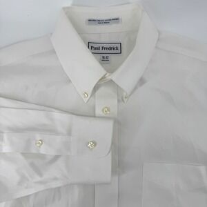 Paul Fredrick Mens L 16 White Non Iron Cotton Pinpoint Button Down‎ Dress Shirt